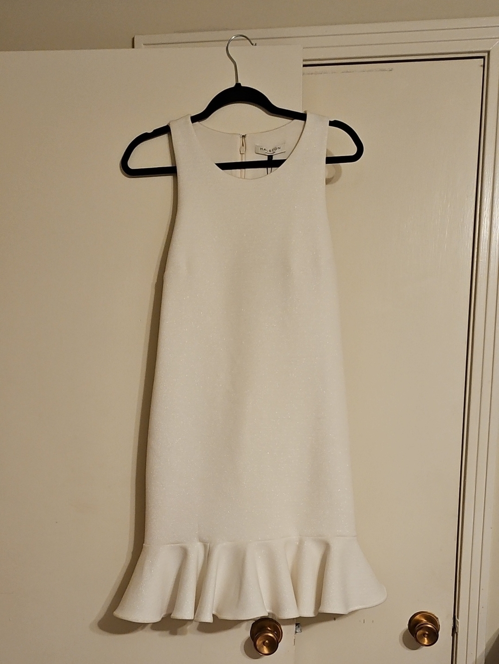 Halston Heritage White Sleeveless Ruffle-Hem Midi Dress